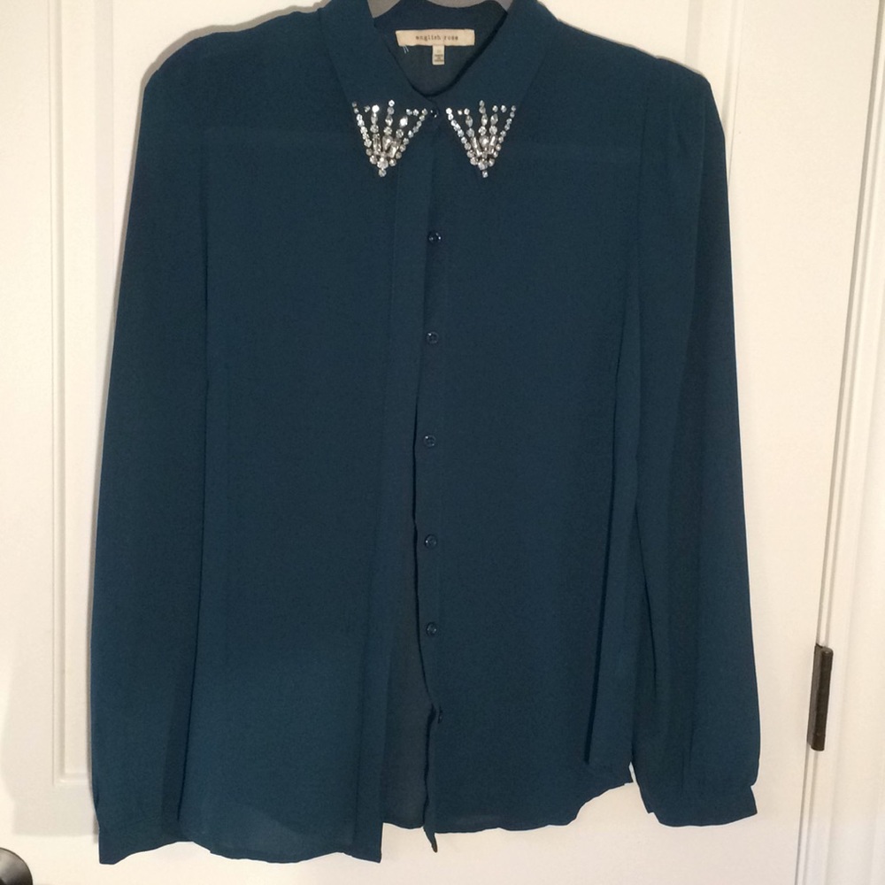 Dark sea green embellished top size M